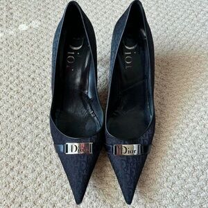 Dior Black Pointed Toe Logo-Buckle Heels